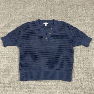 Haven Well Within Sweater Womens Medium Blue Open Knit Short Sleeve Chunky